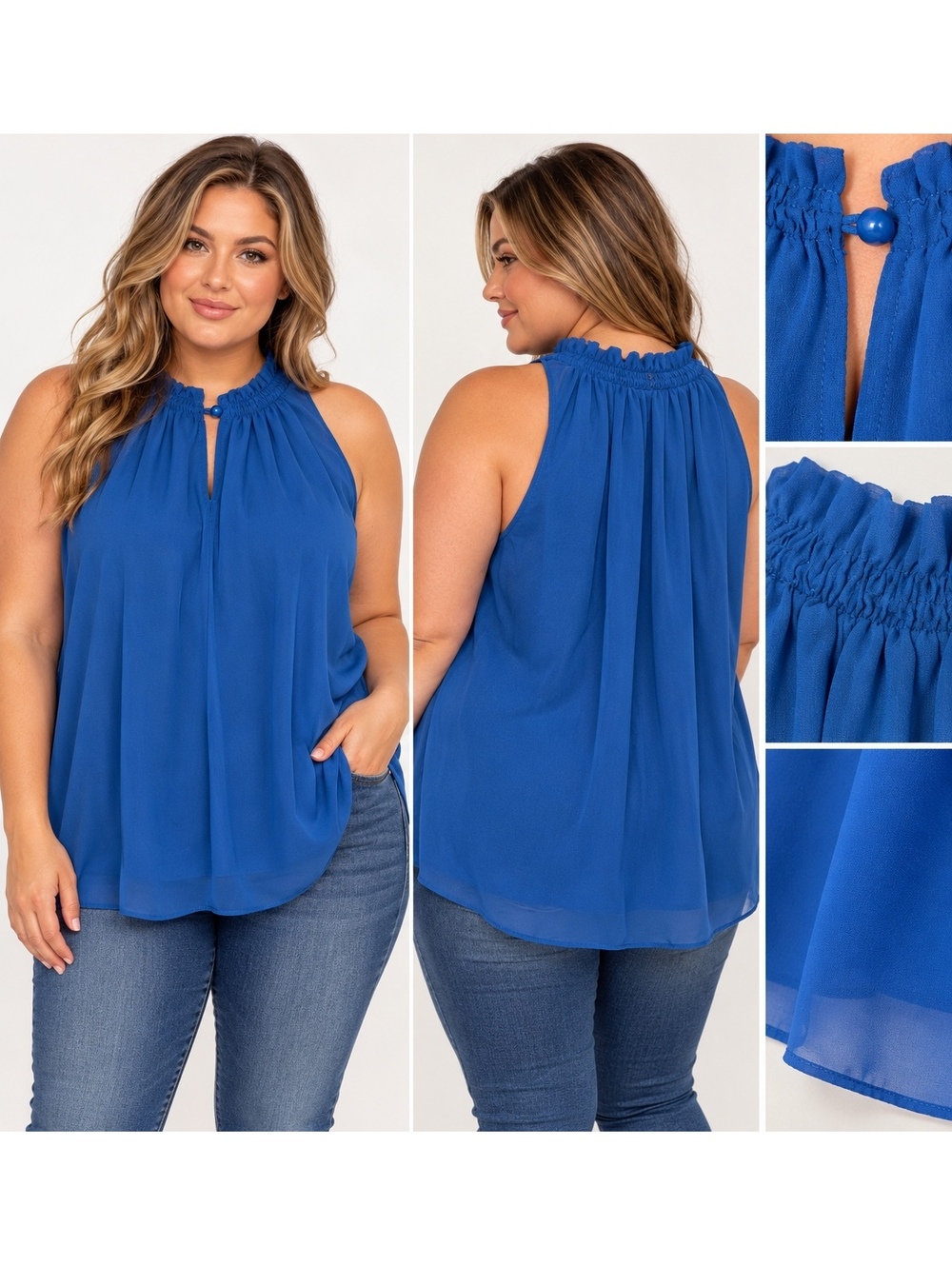 StyleWe Royal Blue Sleeveless Halter Blouse